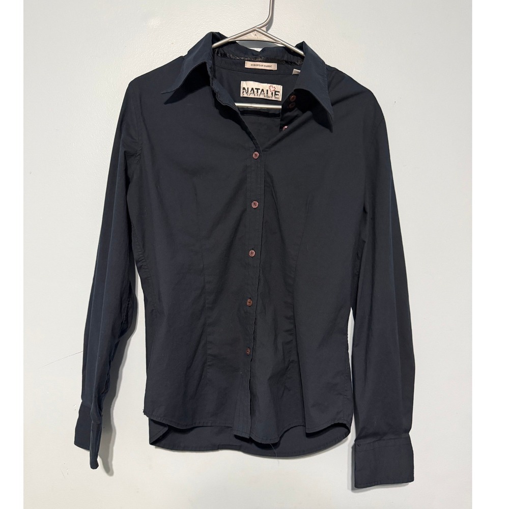 Natalie European Fabric XL Black Cotton Stretch Button Shirt Tailored Fit 1457